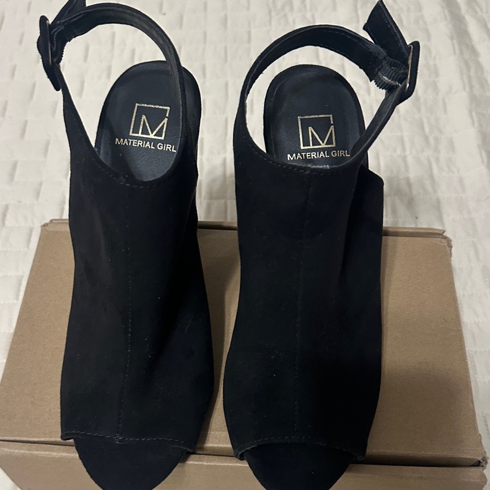 Material Girl Black Suede Peep-Toe Heels